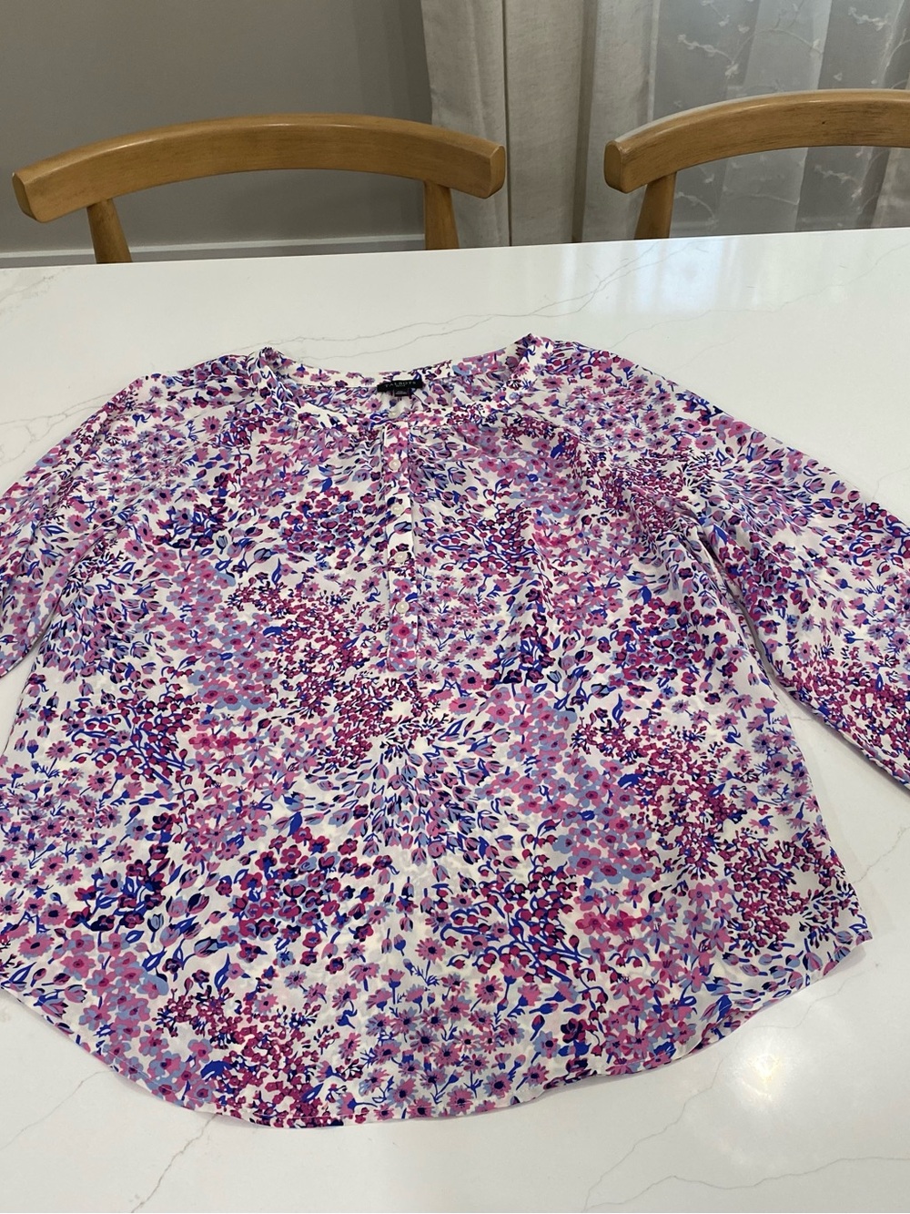 Talbots Chiffon Popover Top Womens MP Pink Purple Floral Long Sleeve Career New